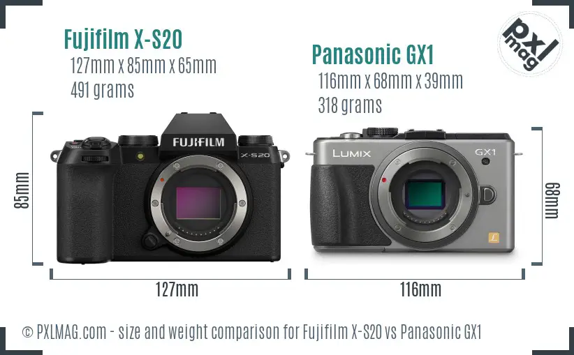 Fujifilm X-S20 vs Panasonic GX1 size comparison