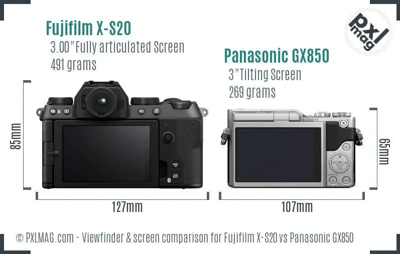 Fujifilm X-S20 vs Panasonic GX850 Screen and Viewfinder comparison