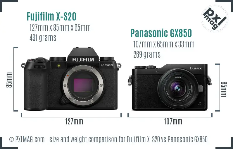 Fujifilm X-S20 vs Panasonic GX850 size comparison