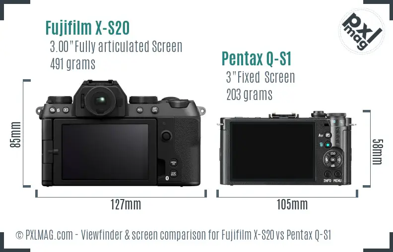 Fujifilm X-S20 vs Pentax Q-S1 Screen and Viewfinder comparison