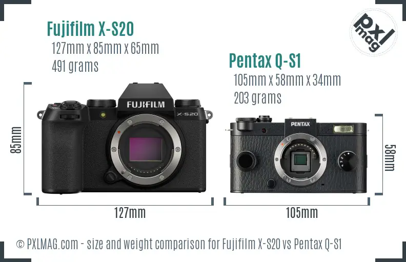Fujifilm X-S20 vs Pentax Q-S1 size comparison