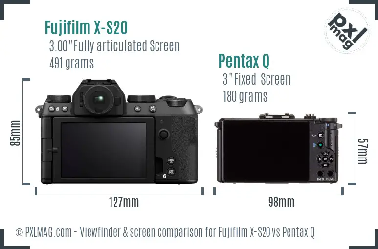 Fujifilm X-S20 vs Pentax Q Screen and Viewfinder comparison