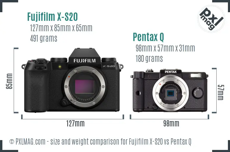 Fujifilm X-S20 vs Pentax Q size comparison