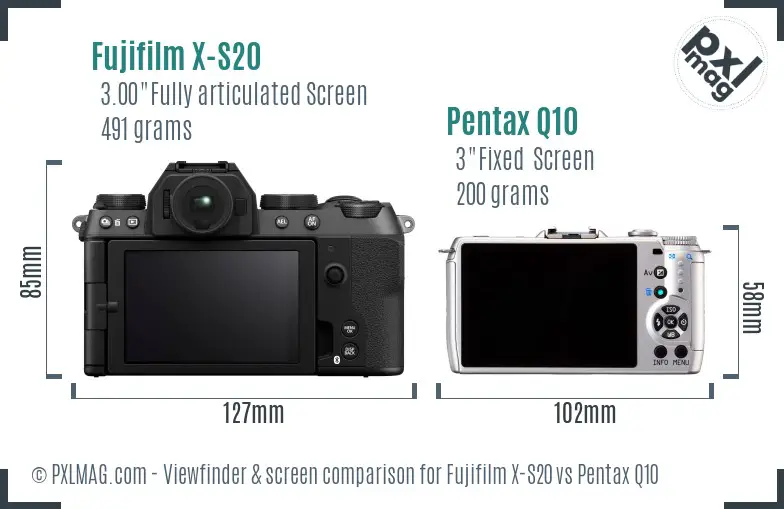 Fujifilm X-S20 vs Pentax Q10 Screen and Viewfinder comparison
