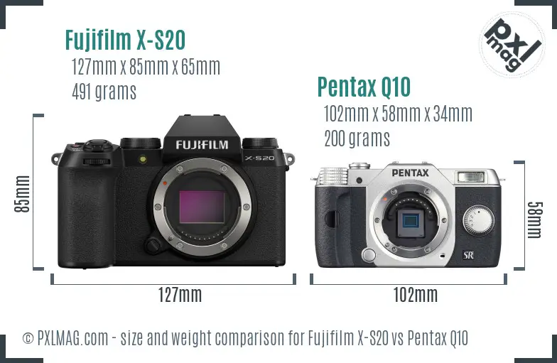 Fujifilm X-S20 vs Pentax Q10 size comparison