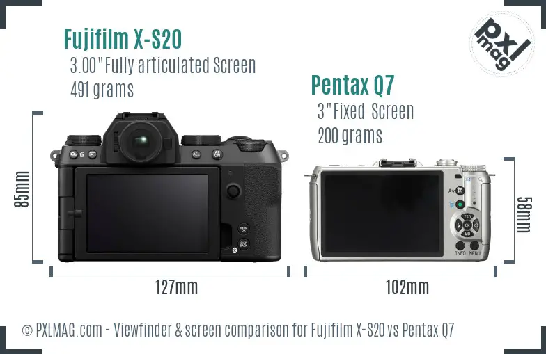 Fujifilm X-S20 vs Pentax Q7 Screen and Viewfinder comparison