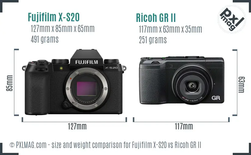 Fujifilm X-S20 vs Ricoh GR II size comparison Fujifilm X-S20 vs Ricoh GR II size comparison