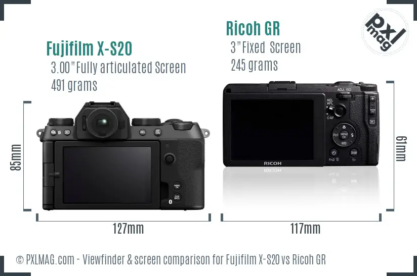 Fujifilm X-S20 vs Ricoh GR Screen and Viewfinder comparison Fujifilm X-S20 vs Ricoh GR Screen and Viewfinder comparison