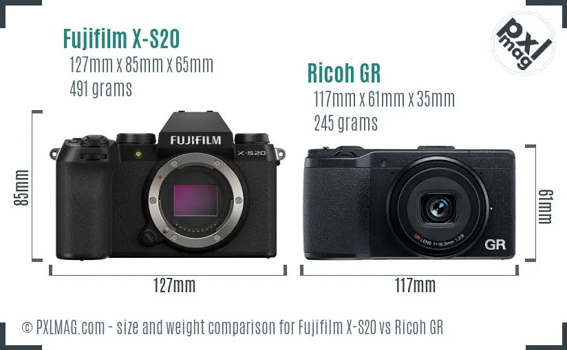 Fujifilm X-S20 vs Ricoh GR size comparison Fujifilm X-S20 vs Ricoh GR size comparison