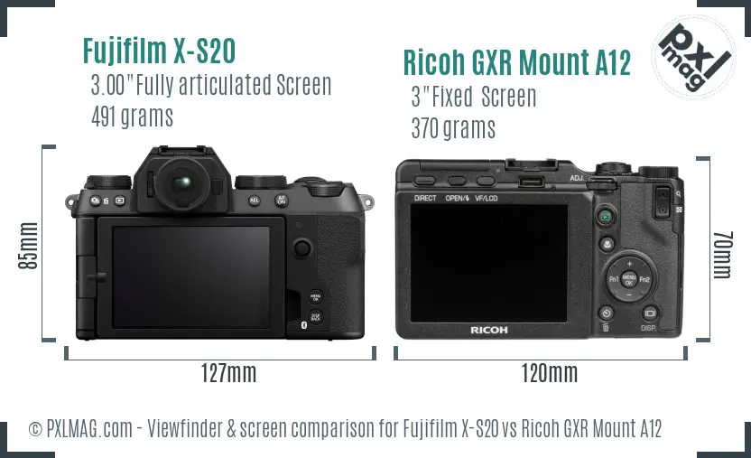 Fujifilm X-S20 vs Ricoh GXR Mount A12 Screen and Viewfinder comparison