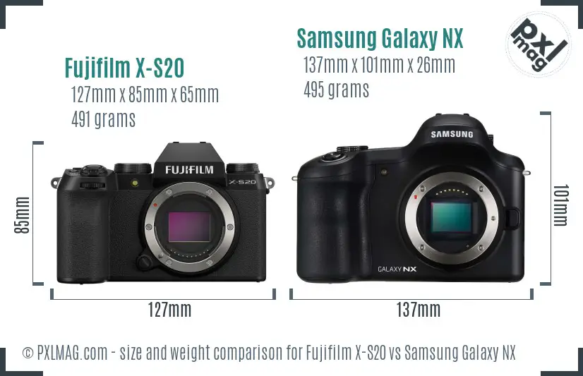 Fujifilm X-S20 vs Samsung Galaxy NX size comparison