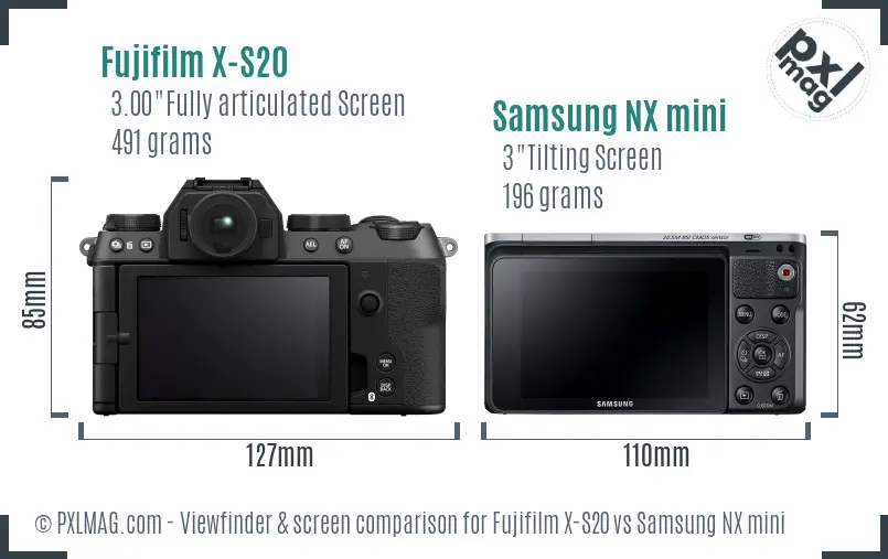 Fujifilm X-S20 vs Samsung NX mini Screen and Viewfinder comparison