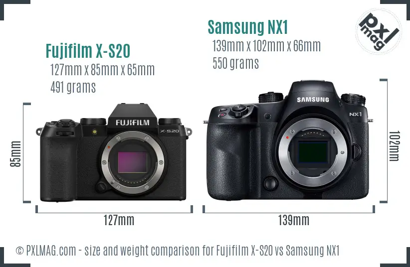 Fujifilm X-S20 vs Samsung NX1 size comparison