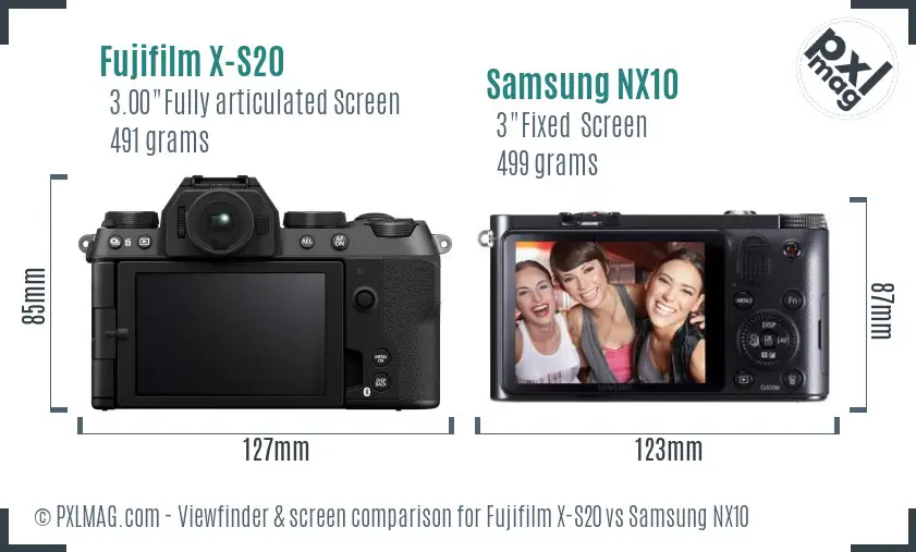 Fujifilm X-S20 vs Samsung NX10 Screen and Viewfinder comparison
