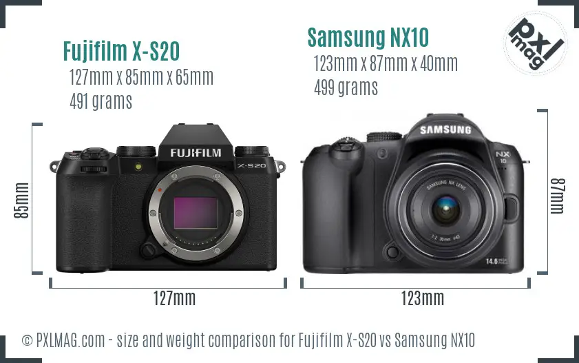 Fujifilm X-S20 vs Samsung NX10 size comparison