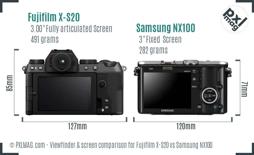 Fujifilm X-S20 vs Samsung NX100 Screen and Viewfinder comparison