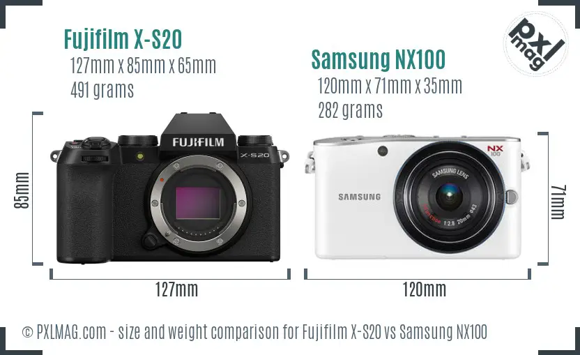 Fujifilm X-S20 vs Samsung NX100 size comparison