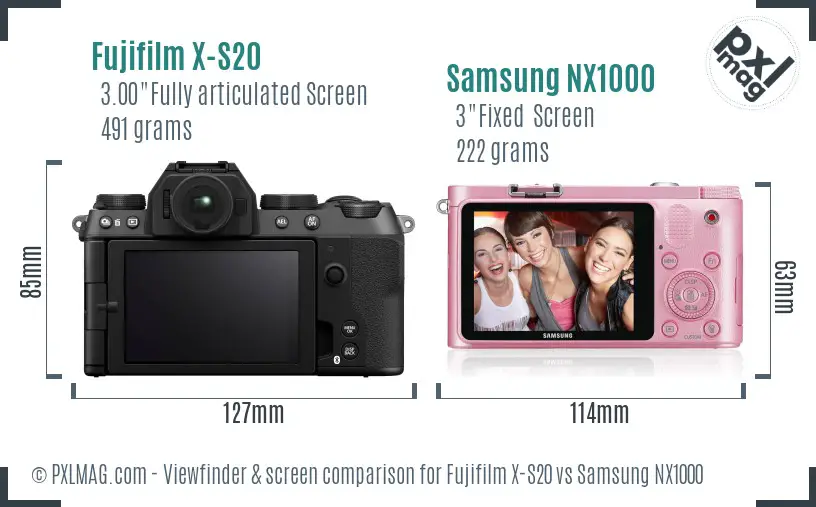 Fujifilm X-S20 vs Samsung NX1000 Screen and Viewfinder comparison