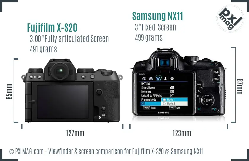 Fujifilm X-S20 vs Samsung NX11 Screen and Viewfinder comparison