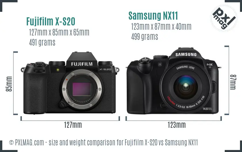 Fujifilm X-S20 vs Samsung NX11 size comparison