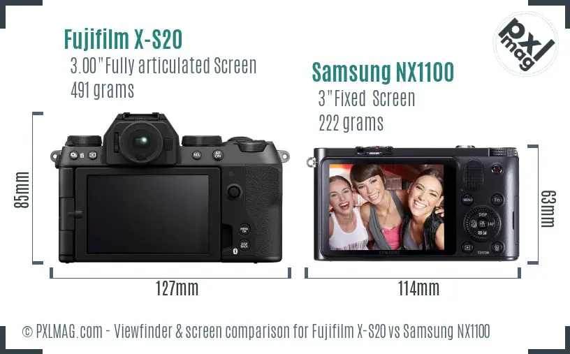 Fujifilm X-S20 vs Samsung NX1100 Screen and Viewfinder comparison