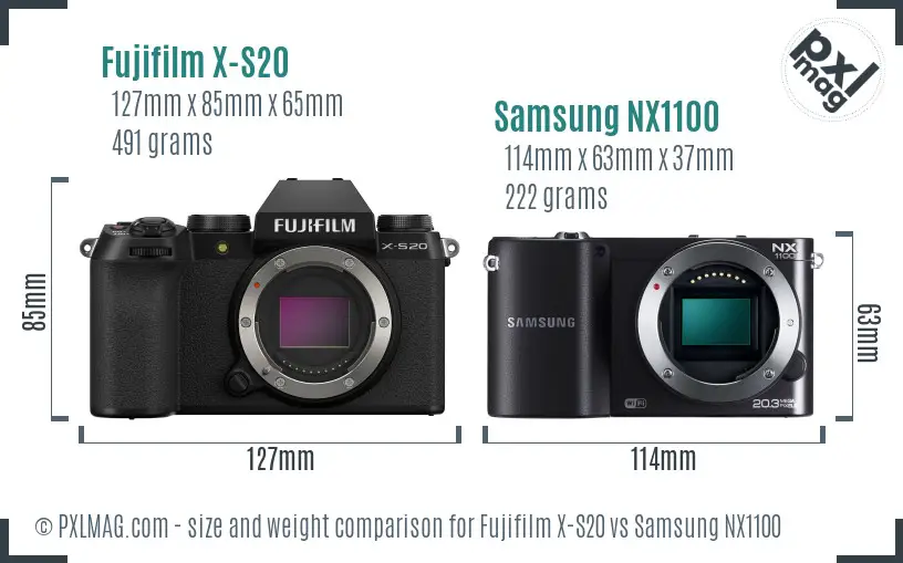 Fujifilm X-S20 vs Samsung NX1100 size comparison