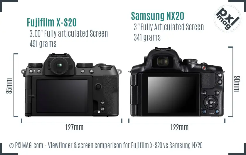 Fujifilm X-S20 vs Samsung NX20 Screen and Viewfinder comparison