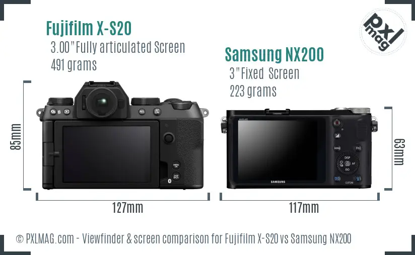 Fujifilm X-S20 vs Samsung NX200 Screen and Viewfinder comparison