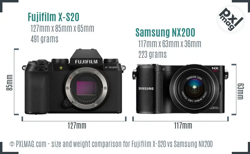 Fujifilm X-S20 vs Samsung NX200 size comparison