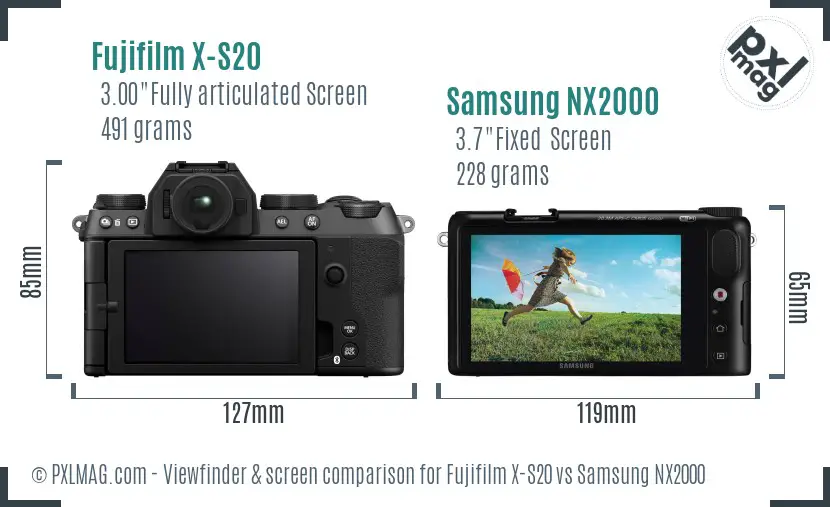 Fujifilm X-S20 vs Samsung NX2000 Screen and Viewfinder comparison