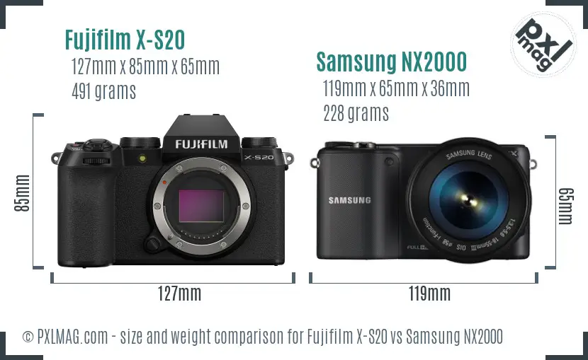 Fujifilm X-S20 vs Samsung NX2000 size comparison