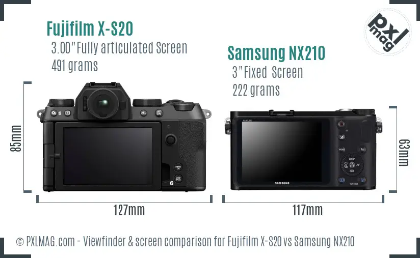 Fujifilm X-S20 vs Samsung NX210 Screen and Viewfinder comparison