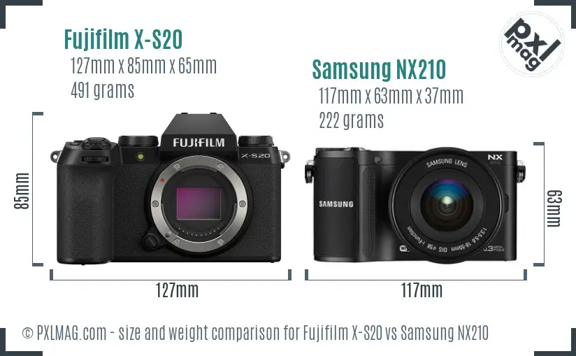 Fujifilm X-S20 vs Samsung NX210 size comparison