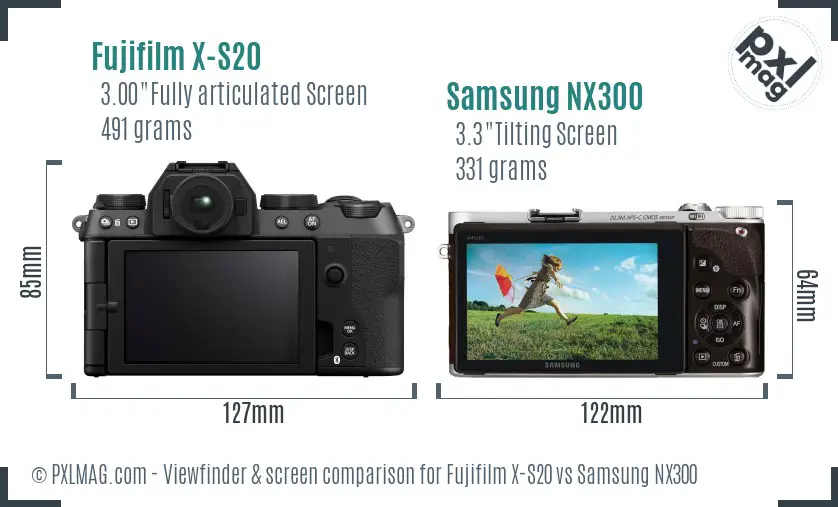 Fujifilm X-S20 vs Samsung NX300 Screen and Viewfinder comparison