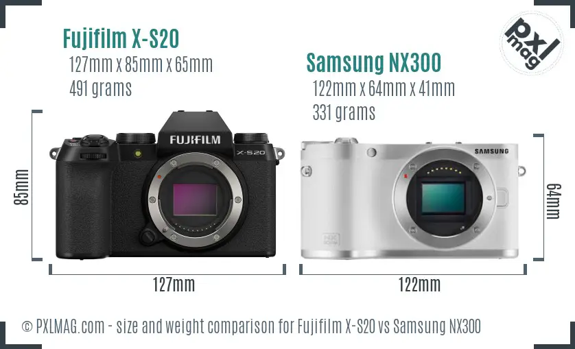 Fujifilm X-S20 vs Samsung NX300 size comparison