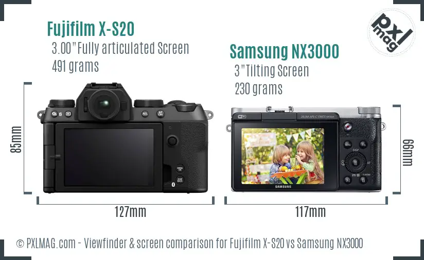 Fujifilm X-S20 vs Samsung NX3000 Screen and Viewfinder comparison