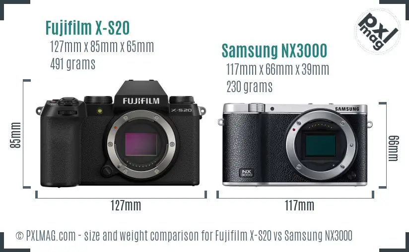 Fujifilm X-S20 vs Samsung NX3000 size comparison