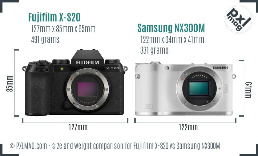 Fujifilm X-S20 vs Samsung NX300M size comparison