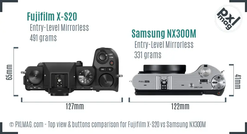 Fujifilm X-S20 vs Samsung NX300M top view buttons comparison