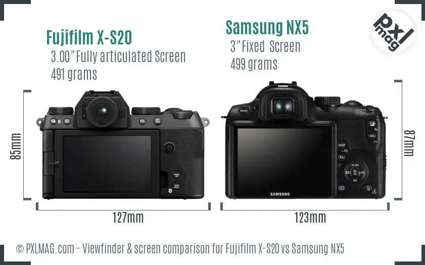 Fujifilm X-S20 vs Samsung NX5 Screen and Viewfinder comparison