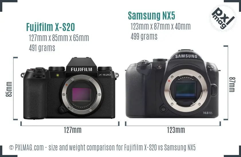 Fujifilm X-S20 vs Samsung NX5 size comparison