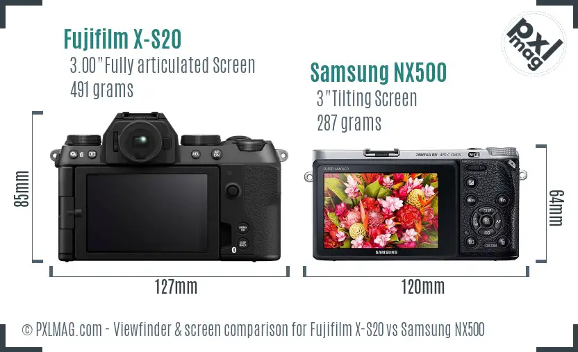 Fujifilm X-S20 vs Samsung NX500 Screen and Viewfinder comparison