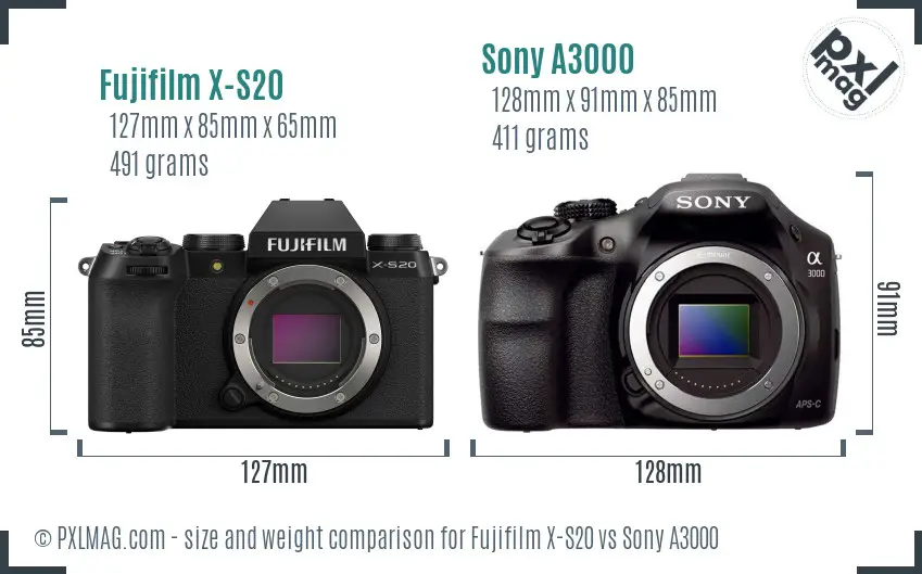Fujifilm X-S20 vs Sony A3000 size comparison