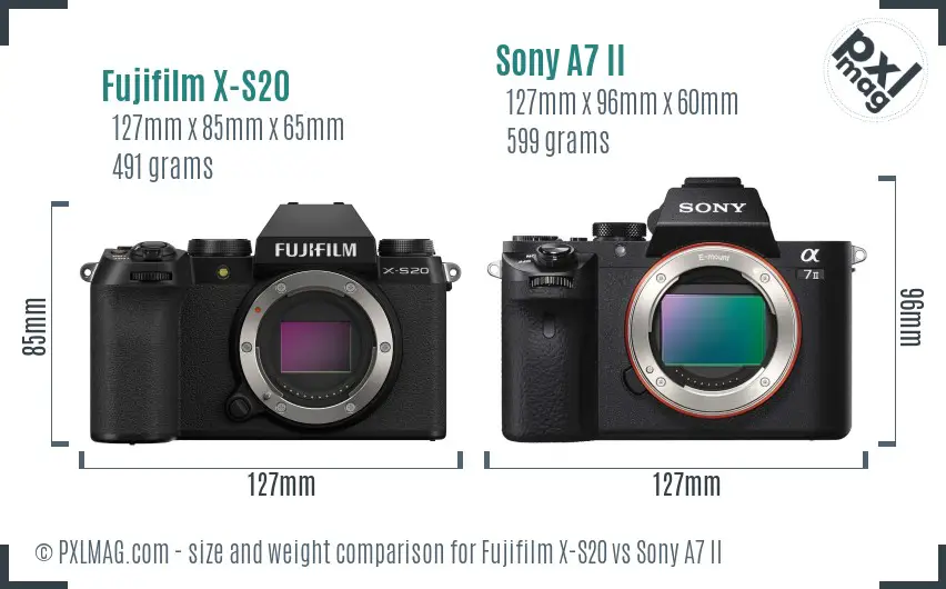 Fujifilm X-S20 vs Sony A7 II size comparison