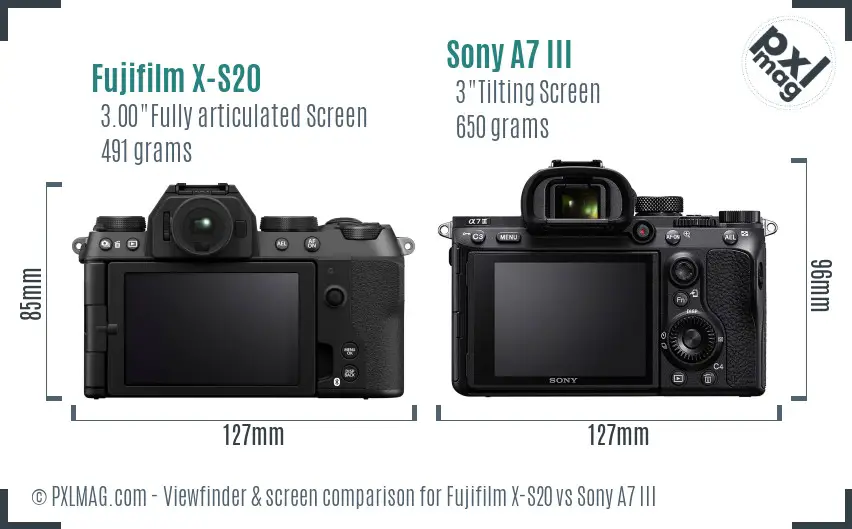 Fujifilm X-S20 vs Sony A7 III Screen and Viewfinder comparison