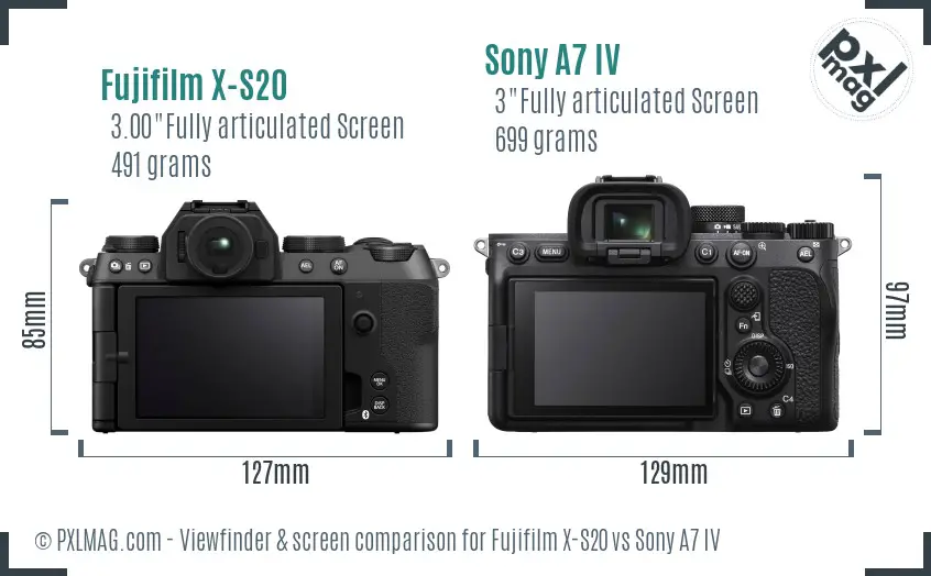 Fujifilm X-S20 vs Sony A7 IV Screen and Viewfinder comparison