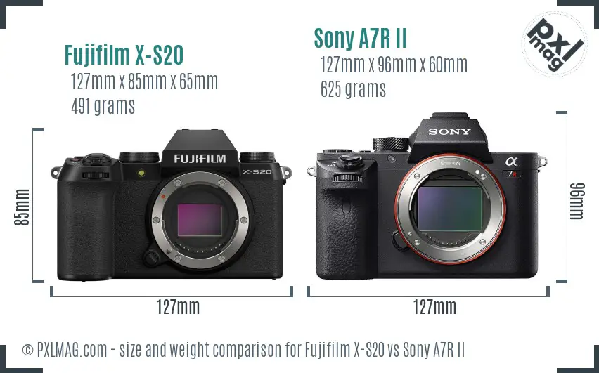 Fujifilm X-S20 vs Sony A7R II size comparison Fujifilm X-S20 vs Sony A7R II size comparison
