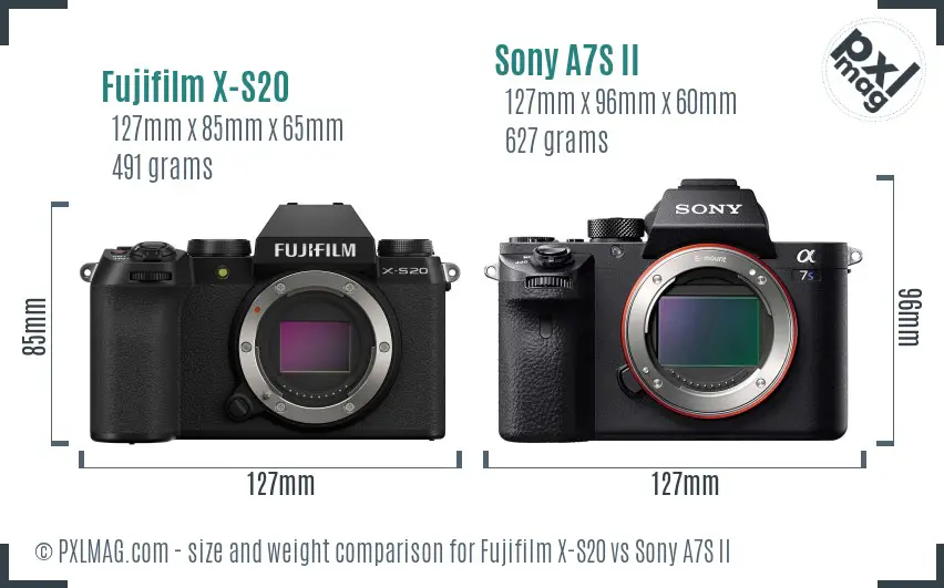 Fujifilm X-S20 vs Sony A7S II size comparison