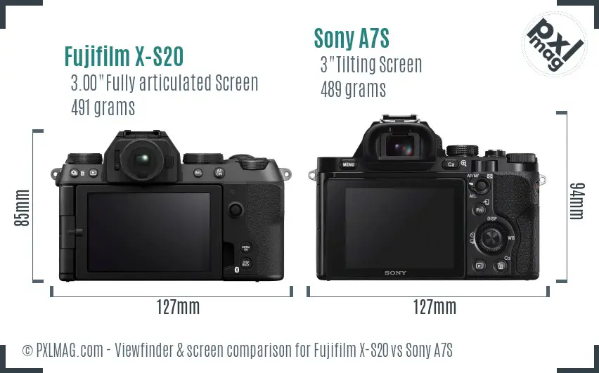 Fujifilm X-S20 vs Sony A7S Screen and Viewfinder comparison