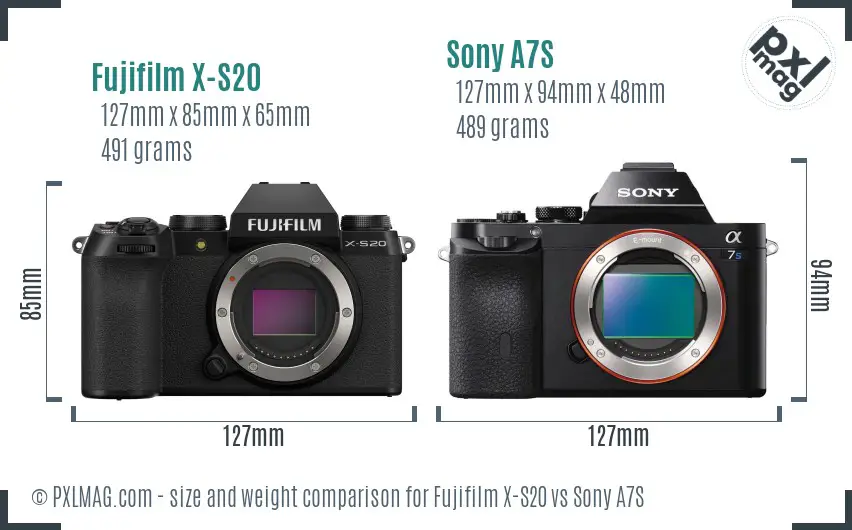 Fujifilm X-S20 vs Sony A7S size comparison